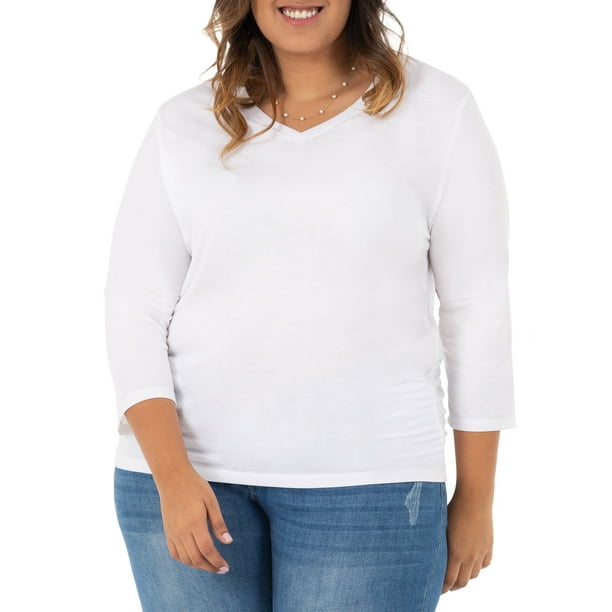 Download Wright's - Women's Plus Size 3/4 Sleeve Shirred Side V ...