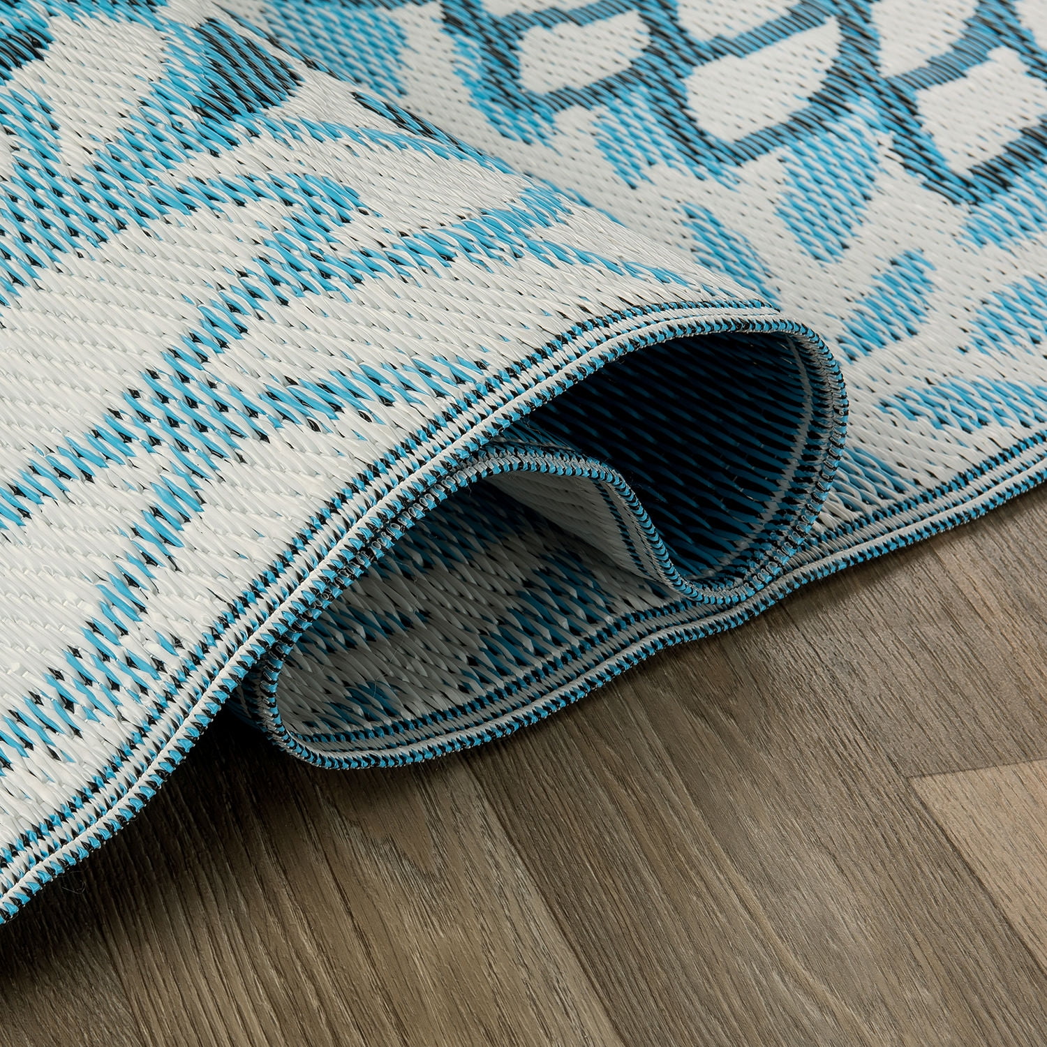World Rug Gallery Modern Floral Aloha Reversible Recycled Plastic Outdoor Picnic Mat, Camping Rug, RV Rug - BLUE 5'x7'