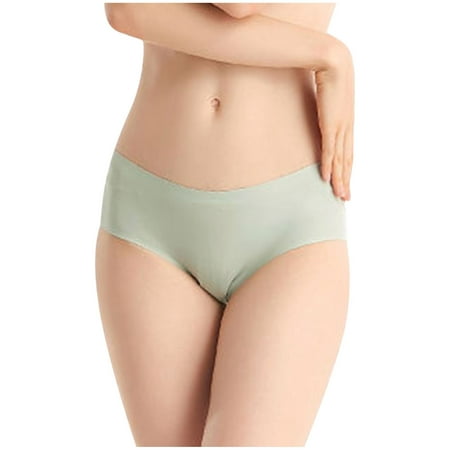 Fashion Women Solid Color Low Waisted Lace Thong Breathable Traceless Pants for Girls Women Brief Panties Seamless Cotton Briefs for Women Green M