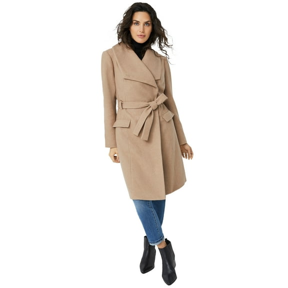 Ellos Women's Wrap-Collar Wool-Blend Coat Coat