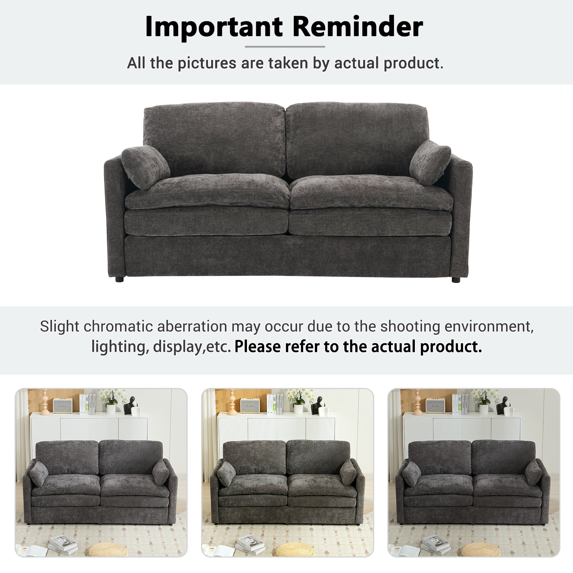Euroco Modern Chenille Loveseat Sofa with Double-Layered Cushions, Ergonomic Armrests & Detachable Lumbar Pillows, Upholstered 2-Seater Couch for Living Room or Office
