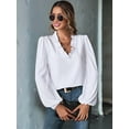 thumbnail image 5 of Women Long Lantern Sleeve Blouse Tops V Neck Shirts Loose Blouses White M, 5 of 9