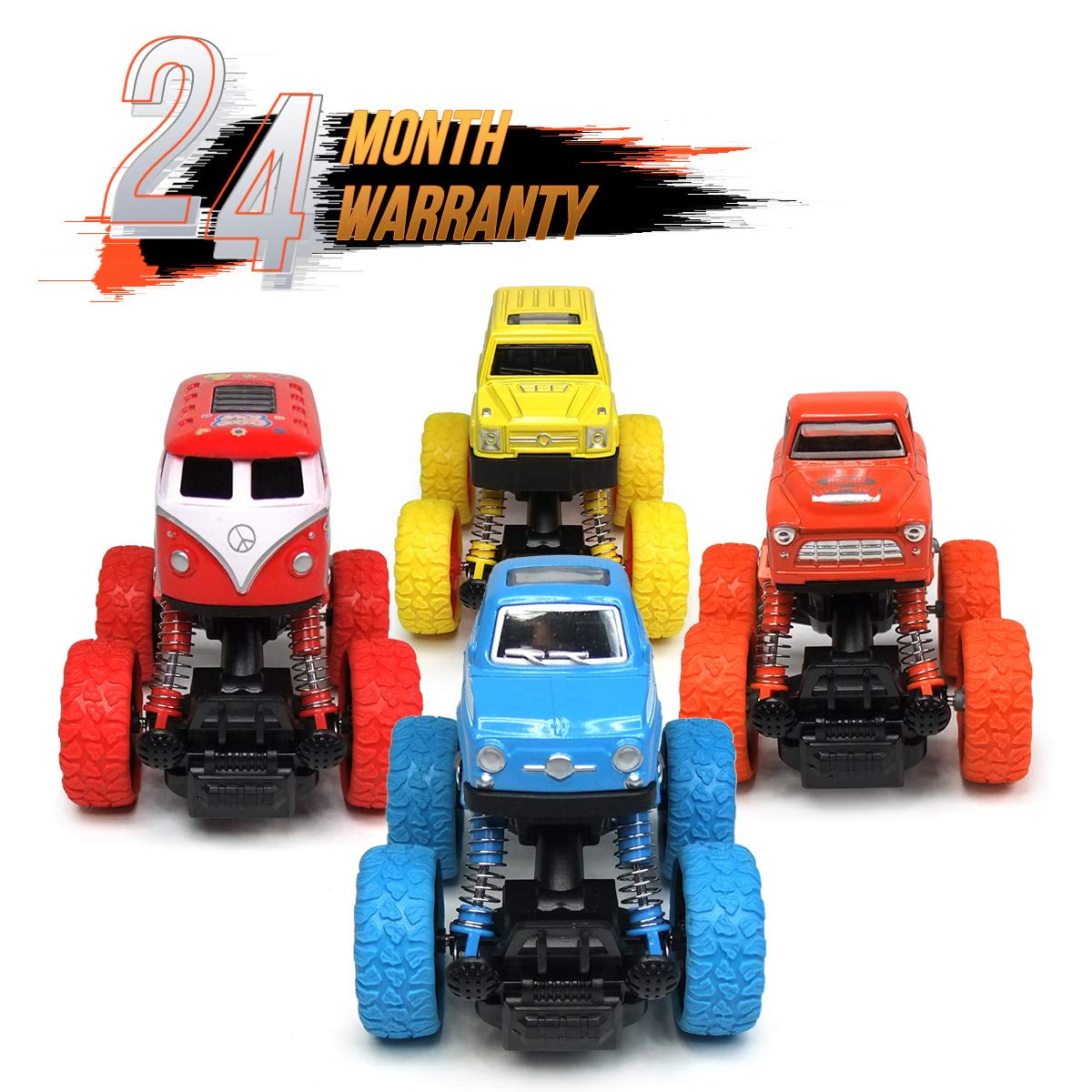 Anditoy 4 Pack Pull Back Cars Big Tire Wheel Vehicles Playset Dinosaur Toys Truck for Kids Toddlers 