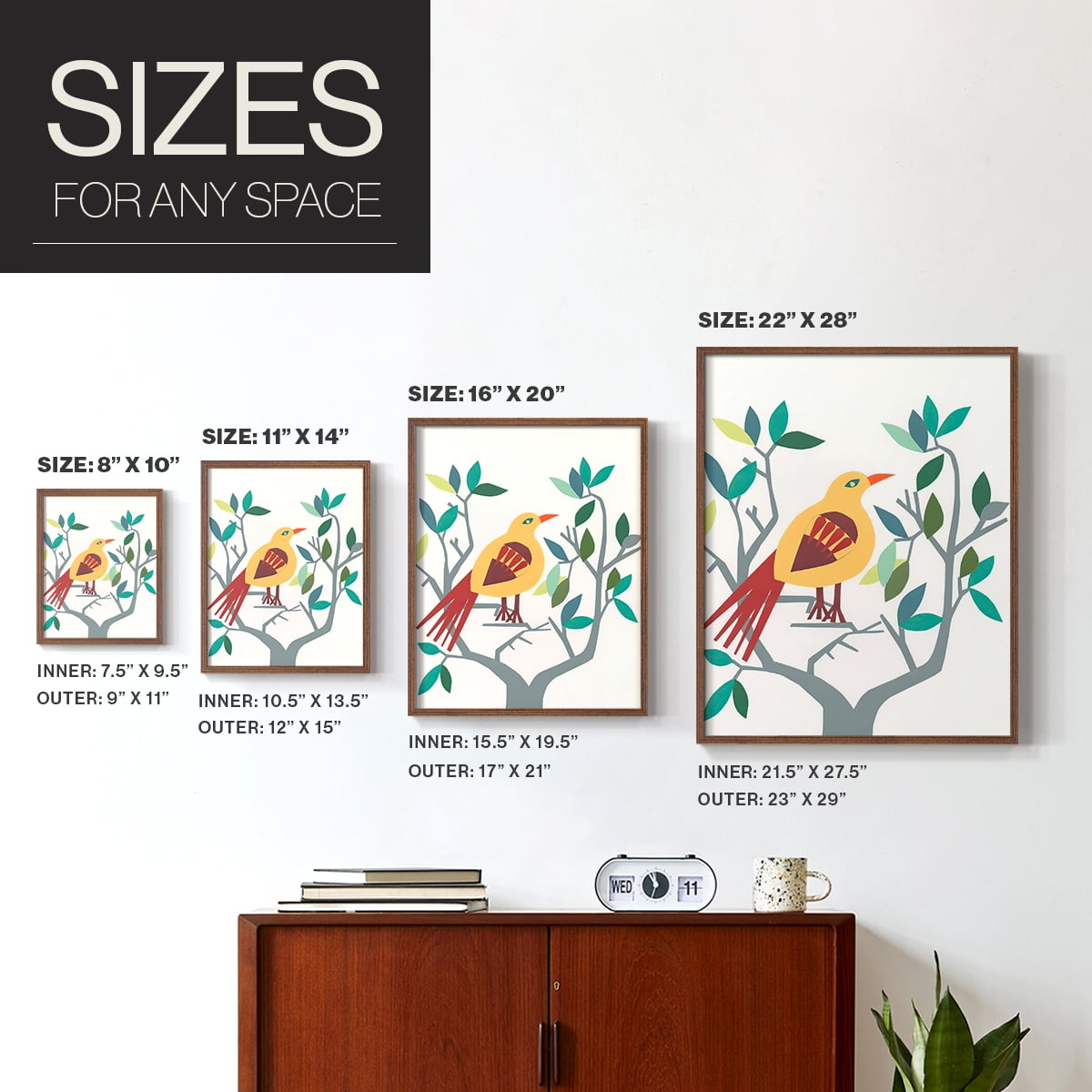 Whitty Bird III Framed Print in Brown Solid Wood 8 x 10 Framed Print