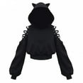 thumbnail image 3 of Pisexur Sweat à Capuche pour Femmes Oreilles de Chat Crop Top à Capuche Manches Lacées Ajourées, 3 of 6