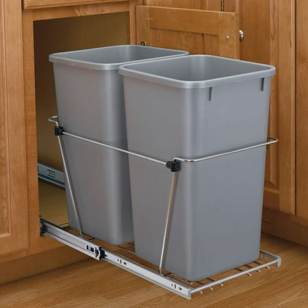 Rev-A-Shelf - RV-15KD-17C S - Double 27 Qt. Pull-Out Silver and Chrome Waste Container