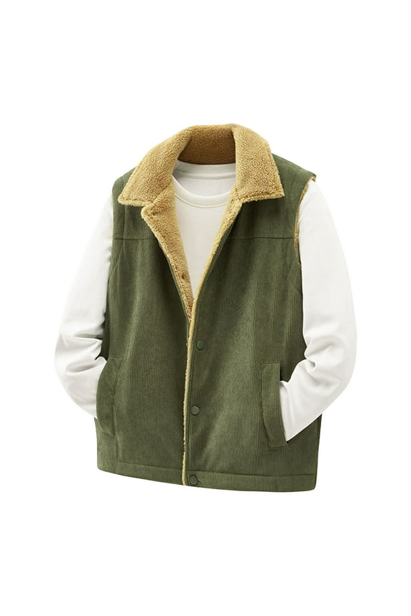 Men'S Casual Fashion Corduroy Fleece-Lined Pocket Buttoned Coat