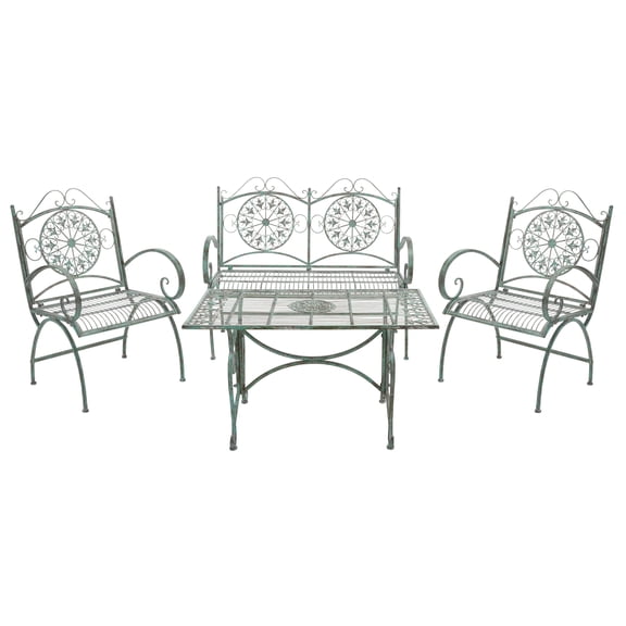 SAFAVIEH Sophie Outdoor Patio 4 Pc Conversational Set, Antique Green