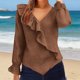 thumbnail image 3 of Camisetas de Cuello en V de Manga Larga para las Mujeres Blusa de Ruffle Casual Camiseta de Trabajo Tops, Tops de Manga Larga de Moda para las Mujeres 2025 Pullover Suelto, 3 of 6