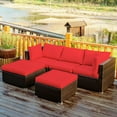 thumbnail image 1 of Costway 5PCS Patio Rattan Furniture Set Sectional Conversation Set Ottoman Table Red, 1 of 10