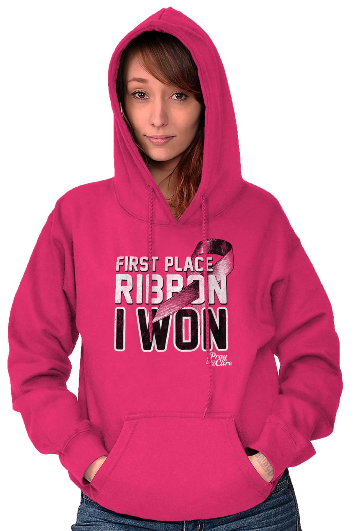 Pray for a Cure - Breast Cancer Awareness Womens Hooded Pullover ...