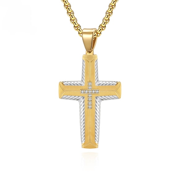 Metaljc Stainless Steel Cross Necklace for Men, Religion Fashion Jewelry Gifts, 24 In