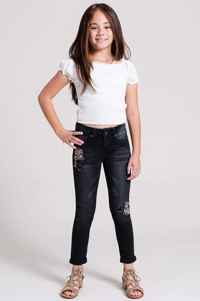 YMI Girls MidRise Floral Embroidery Skinny Jeans (Big Girls) Sizes 7