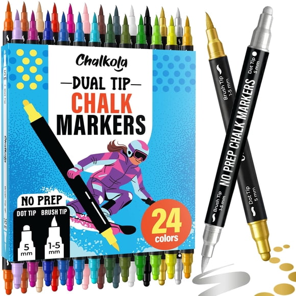 Marcadores de tiza Chalkola de doble punta para pizarra (24 colores)