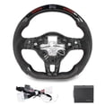 thumbnail image 2 of LED Steering Wheel, Finger Ridges 20 LEDs Light Red Stitching Carbon Fiber Flat Bottom Steering Wheel  For MK5 6R, 2 of 8
