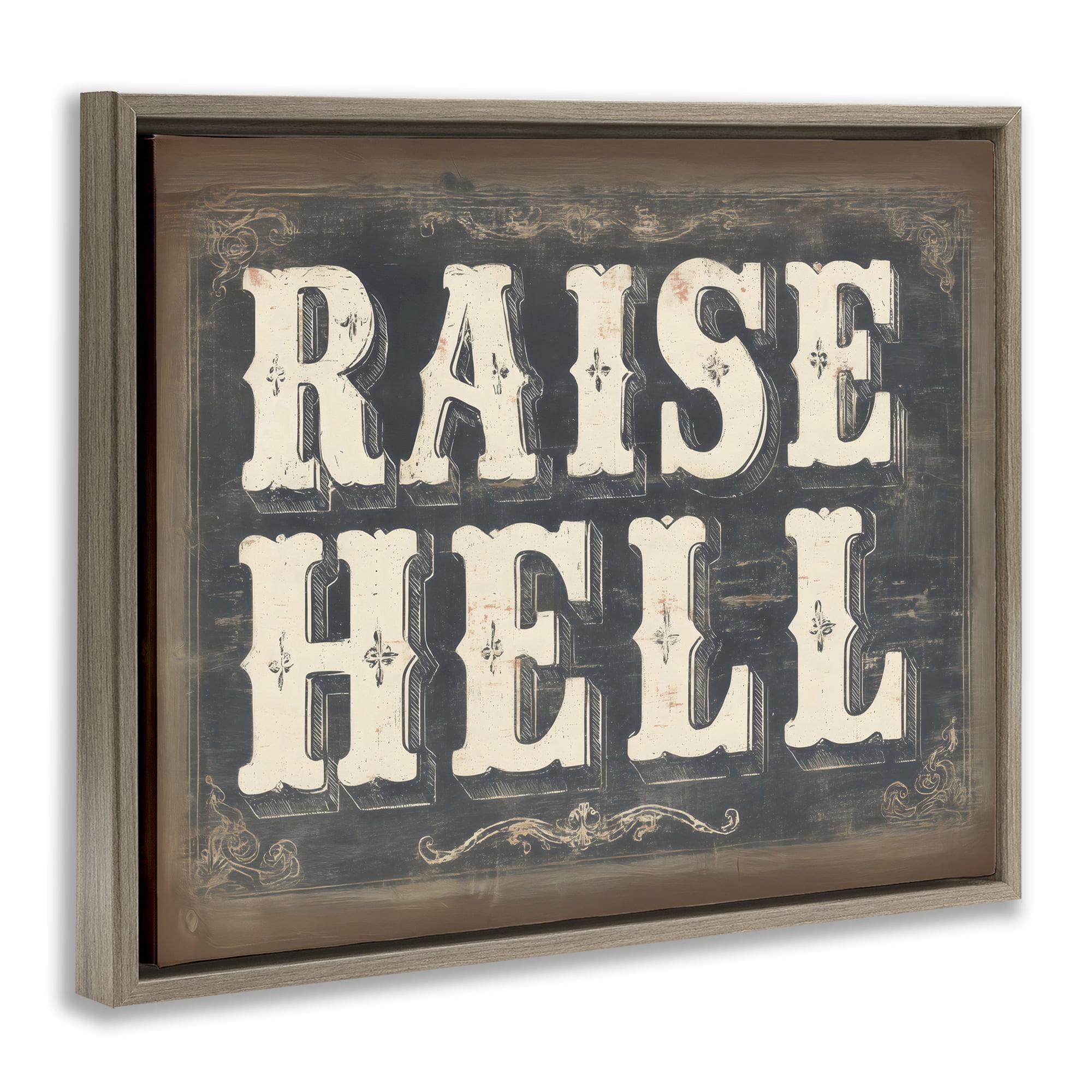 Stupell Industries Raise Hell Vintage Western Brown Framed Floater Canvas Wall Art, design by Arlington Prints
