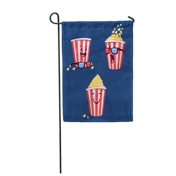KDAGR Smiley Cartoon Popcorn Striped Bucket 3D Eyewear Cinema Time Movie Garden Flag Decorative Flag House Banner 28x40 inch