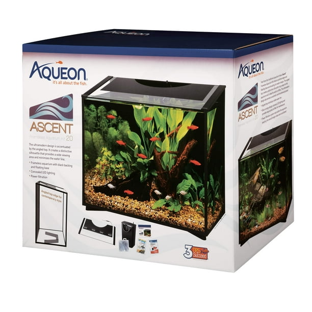 Aqueon Ascent 20 Gallon Frameless Led Aquarium Kit 23.75" x 12.625" x