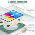 thumbnail image 2 of ELEHOLD Heavy Duty Rugged Case for iPad 10.9" (2022) 10th Generation Three-Layer Protection Foldable Portable 360 Rotating Bracket Kickstand Handle Grip Shockproof Durable Case,Emeraldgreen, 2 of 7