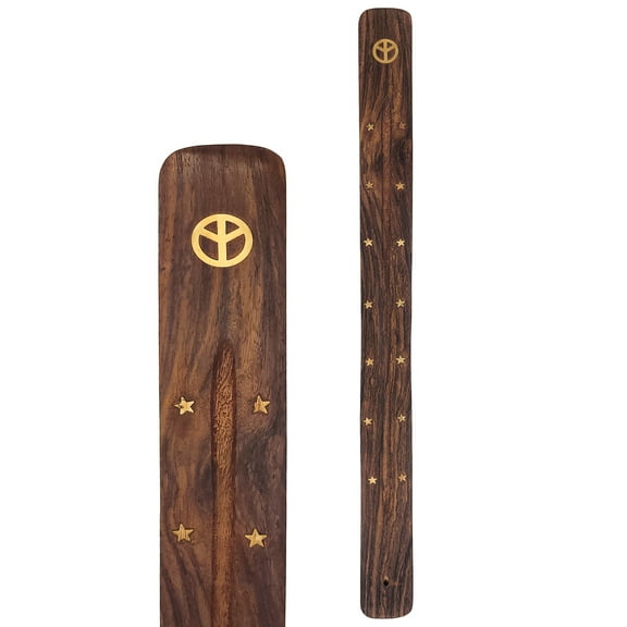 Jumbo Wooden Incense Stick Holder 18" Long Ash Catcher for 19" Large Incense Sticks - Peace Sign Design