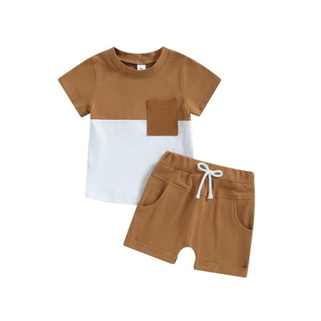 

CenturyX Summer Infant Baby Boy 2Pcs Clothes Suit Cute Short Sleeve Contrast Color T-Shirt Pocket Shorts Outfits Set