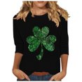 thumbnail image 2 of Meichang T-Shirts de la Saint-Patrick pour Femmes Manches 3/4 T-Shirts Graphiques Trèfle Chanceux Hauts Décontractés Col Rond Coupe Ample Blouses de Vacances en Liquidation, 2 of 4