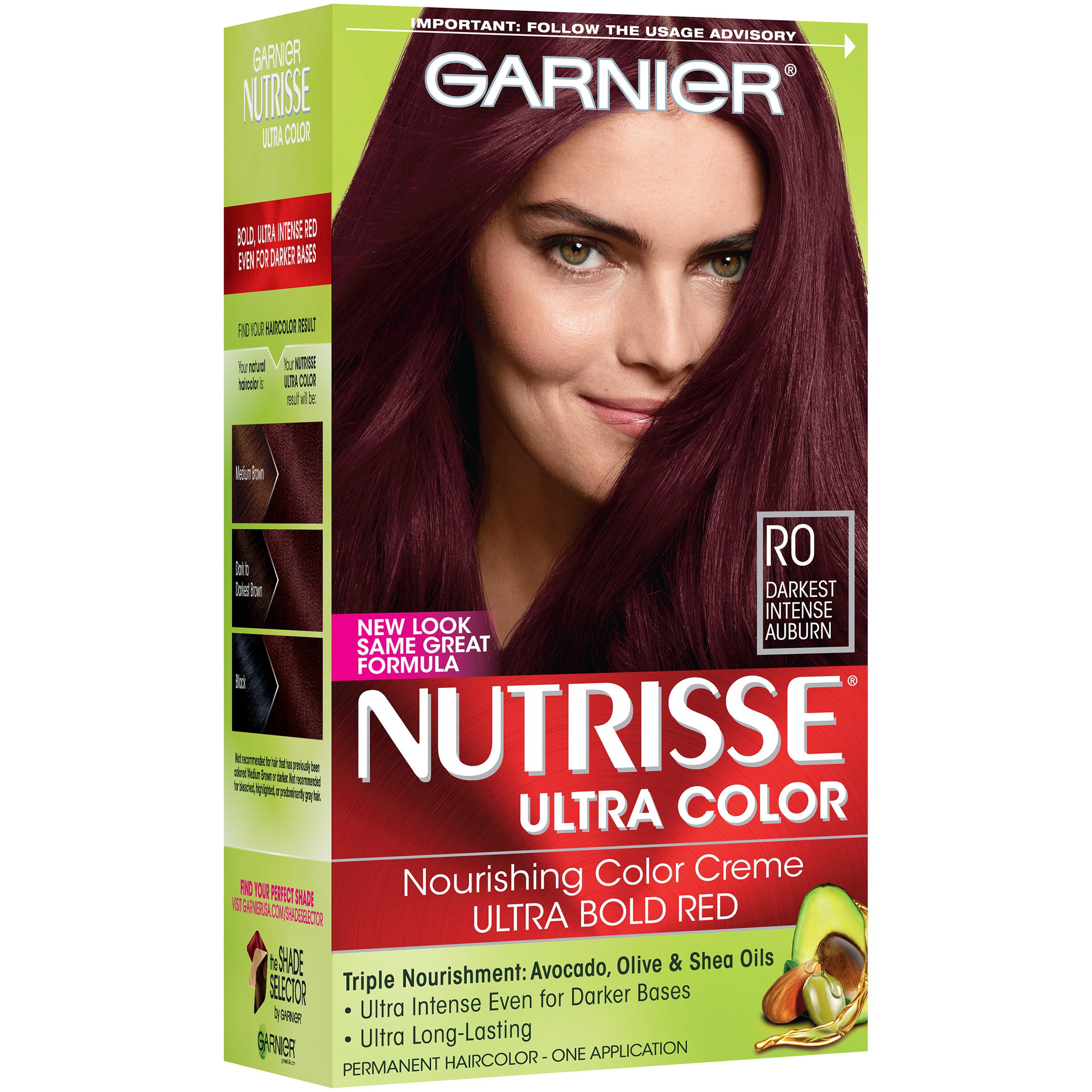 Garnier Nutrisse Ultra Color Nourishing Bold Permanent Hair Creme, R3 Light  Intense Auburn, 1 Kit 