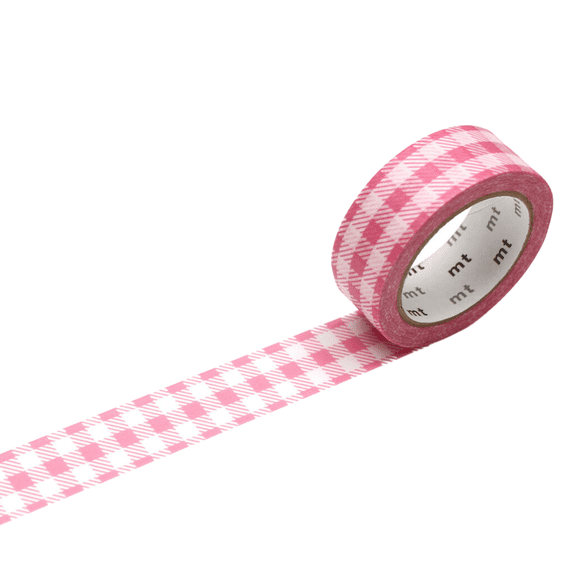 MT Patterns Washi Paper Masking Tape [Produced in Japan]: 3/5 in. x 23 ft. (Stripe Checkered Pink)