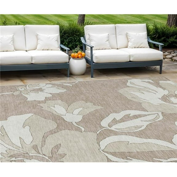 HomeRoots 589581 8 x 10 ft. Floral Washable Indoor & Outdoor Rectangle Area Rug, Taupe, Beige & Ivory