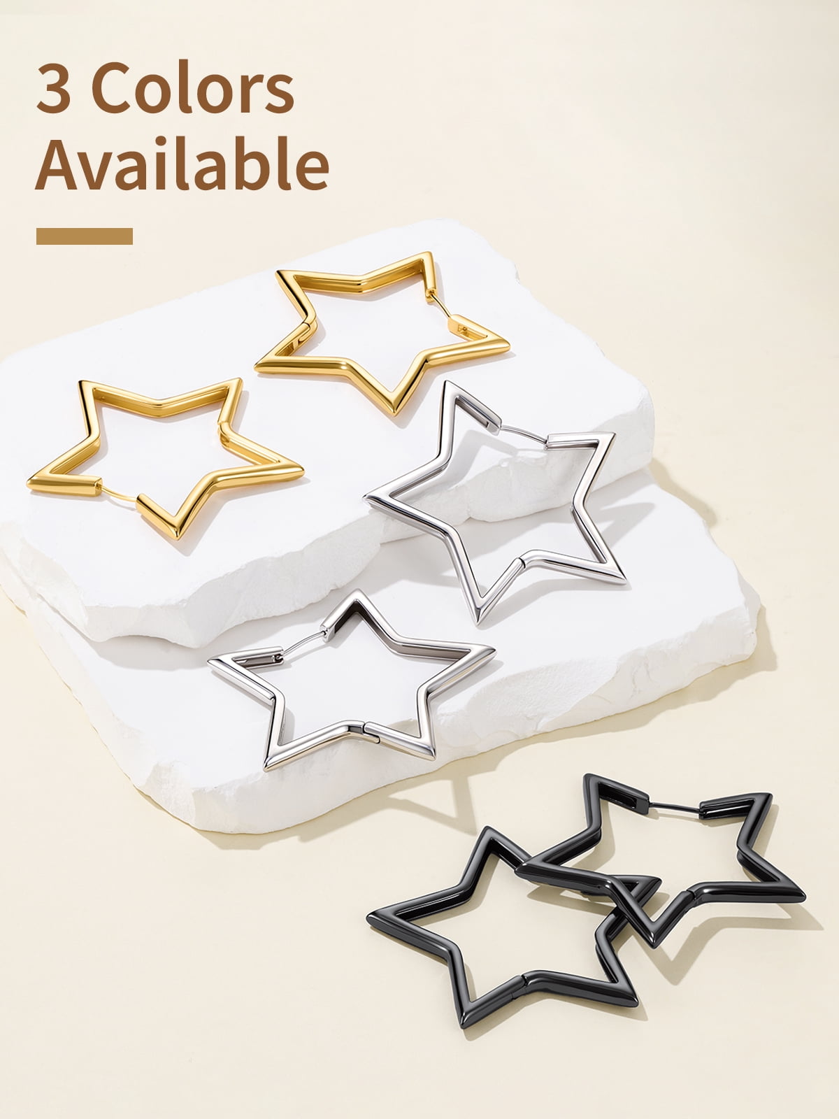 FindChic Star Earrings for Women, 14K Gold Plated Huggie Hoops Medium Hoop Earrings Birthday Graduation Mothers Day Jewelry Gifts Her Mom Adults Ideas, 60mm