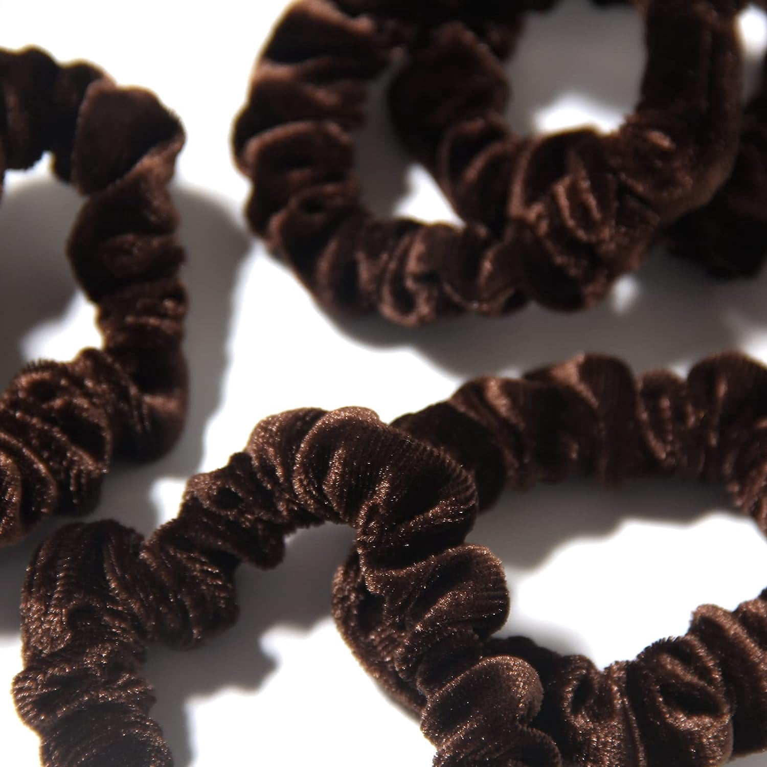-Pack of 10 Small Velvet Scrunchies for Women Hair Accessories, Mini Thin Elastic Hair Ties for Thick and Thin Hair, Coffee