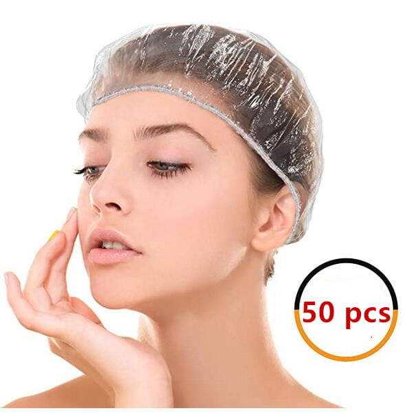 Details about   100+10 Disposable Clear Mop Mob Caps Clipped Hair Head Cover Shower Cap Plastic 