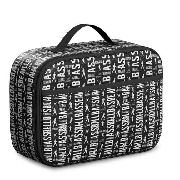 Baseballs Quotes Black Pattern Insulated Lunch Bag Teens,Bento School Lunch Bag for Teens for Work,Picnic or Travel 10.6x7.7x4.3 Inches,12 Can Capacity