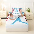 thumbnail image 4 of Erosebridal Light Blue Dripping Baseball Stitch & Batter Silhouette Graphic Twin Sheet Sets 3pcs, Ball Gamer Bedding for Boys And Girls Kids,Microfiber Bedroom Decor, 4 of 5