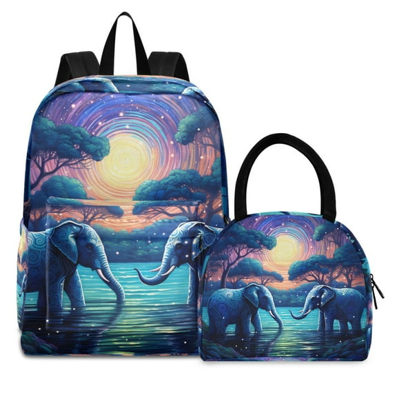 ALAZA Backpack Set Elephants in Forest Elementary School Bags Student BookBag with Lunch Bag