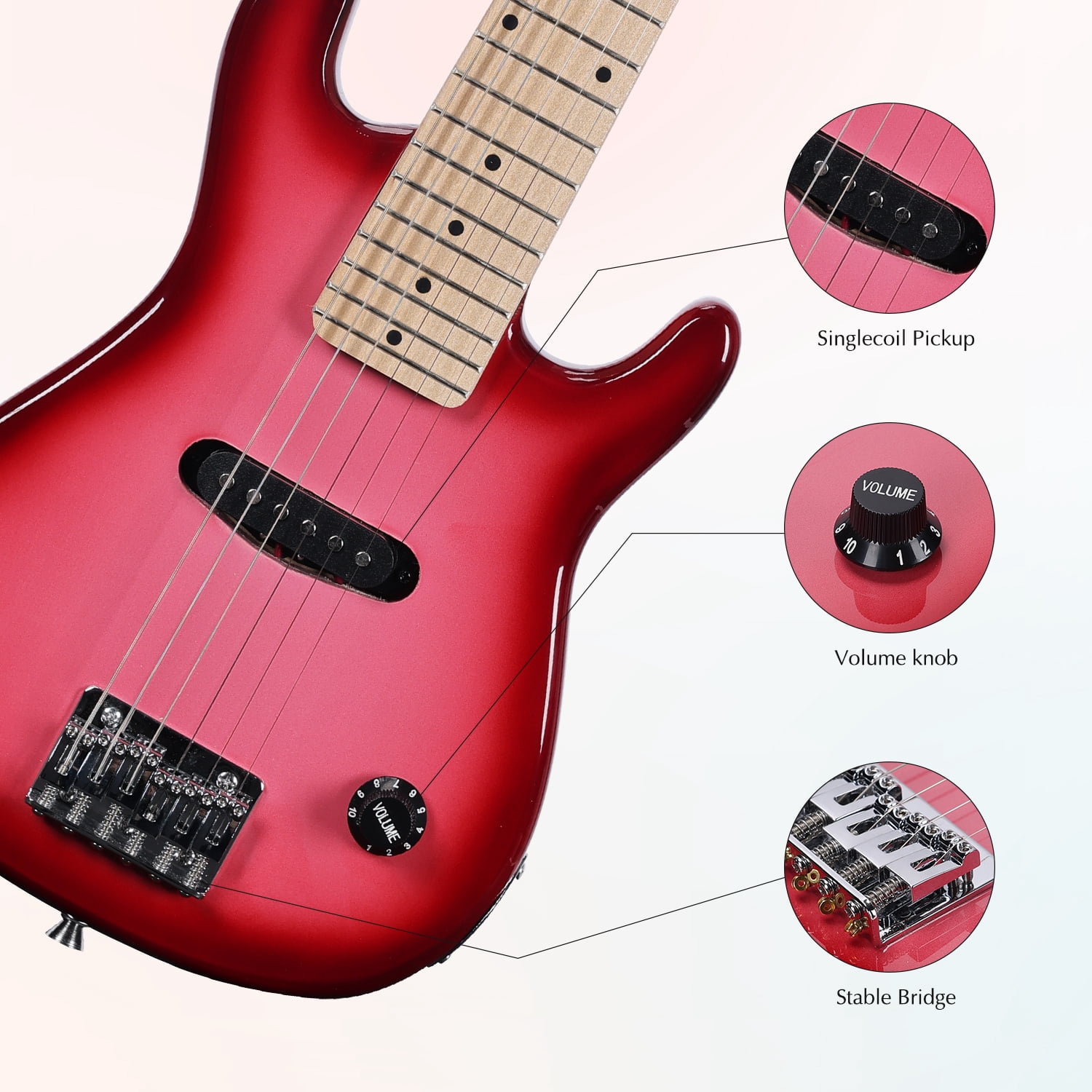 ADM 30 inch Kids Electric Guitar Beginner Kit, Junior 1/4 Size Mini Electric Wood Guitar for Children with Amplifier-Pink