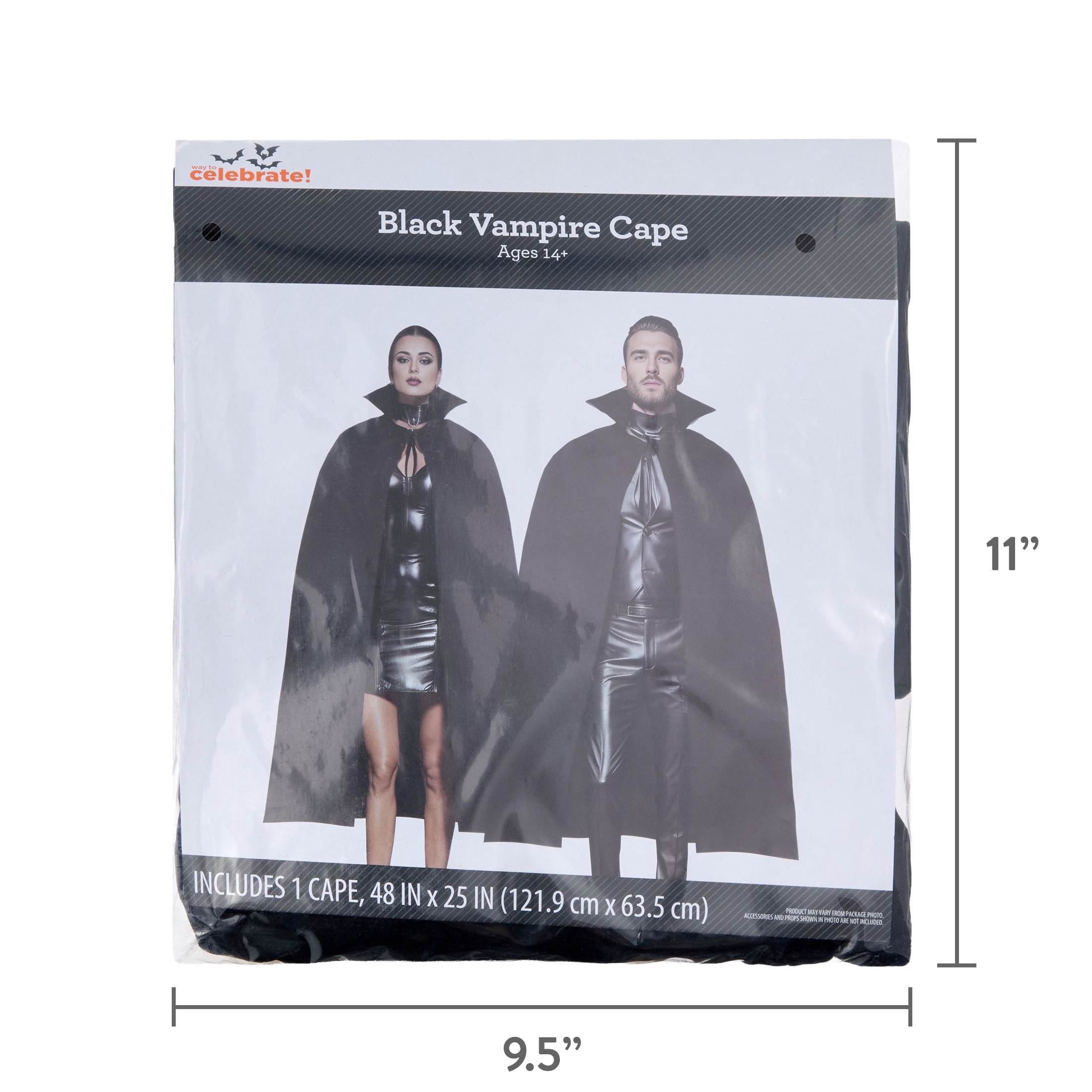 Vampire Cape Costume Accessory for Adults, Black, One Size, Halloween by Way To Celebrate