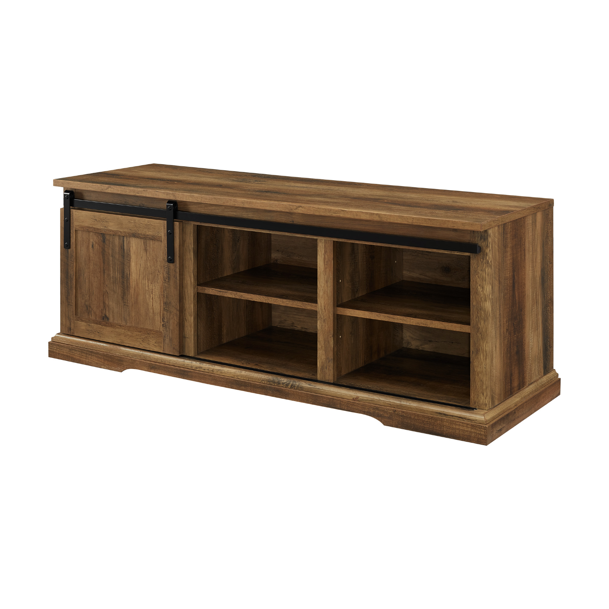 Woven Paths Dorset Grooved Sliding Barn Door Storage Bench, Reclaimed Barnwood