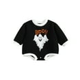 thumbnail image 1 of hirigin Infant Baby Halloween Romper, Long Sleeve Round Neck Ghost Letter Print One-Piece Bodysuit, 1 of 9