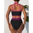 thumbnail image 5 of Womens Halter Bikini Set Color Block Sporty Swimsuits 2 Piece High Waist Bathing Suit Sexy Summer Beach Swim Suits Hot Pink XL, 5 of 5