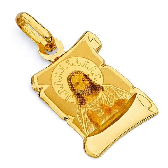 Wellingsale 14K Yellow Gold Polished Religious Jesus Enamel Picture Charm Pendant