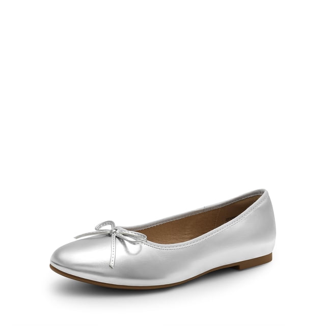 DREAM PAIRS Bailarinas Plateadas para Mujer con Moño Talla 6.5