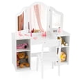 thumbnail image 2 of Furnibear Tri-Folding Vanity Children Dressing Table Set with Storage, White, 2 of 11
