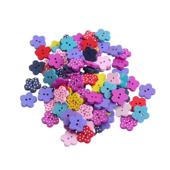 landege 100PCS Wooden Flower Buttons Wooden Buttons 2 Holes Colorful Sweater Buckles Scrapbooking DIY Buttons Sewing Craft Buttons