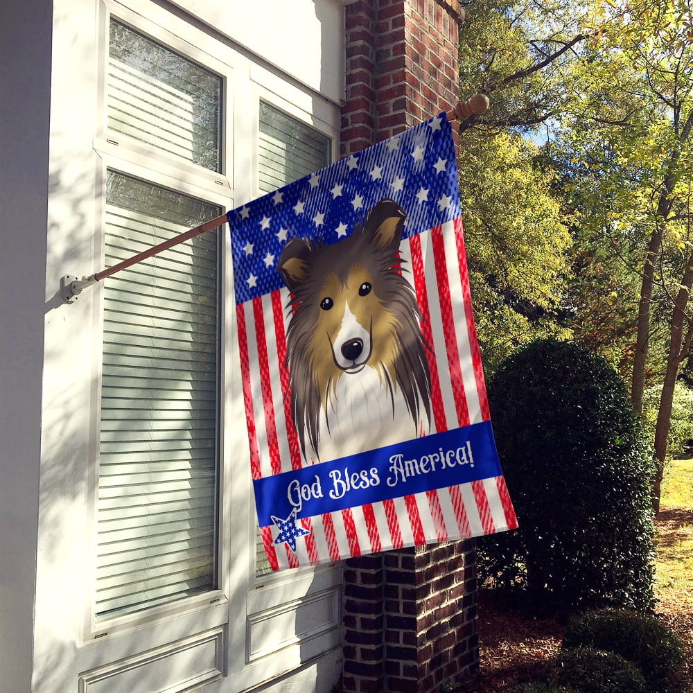 Caroline's Treasures BB2172CHF God Bless American Flag with Sheltie Flag Canvas House Size , Large, multicolor