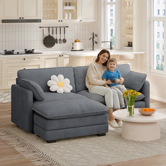 L-Shaped Sectional Sofa Couch, Asofer Luxury Velvet Sofa Set, Sofa Bed for Living Room - Dark Gray