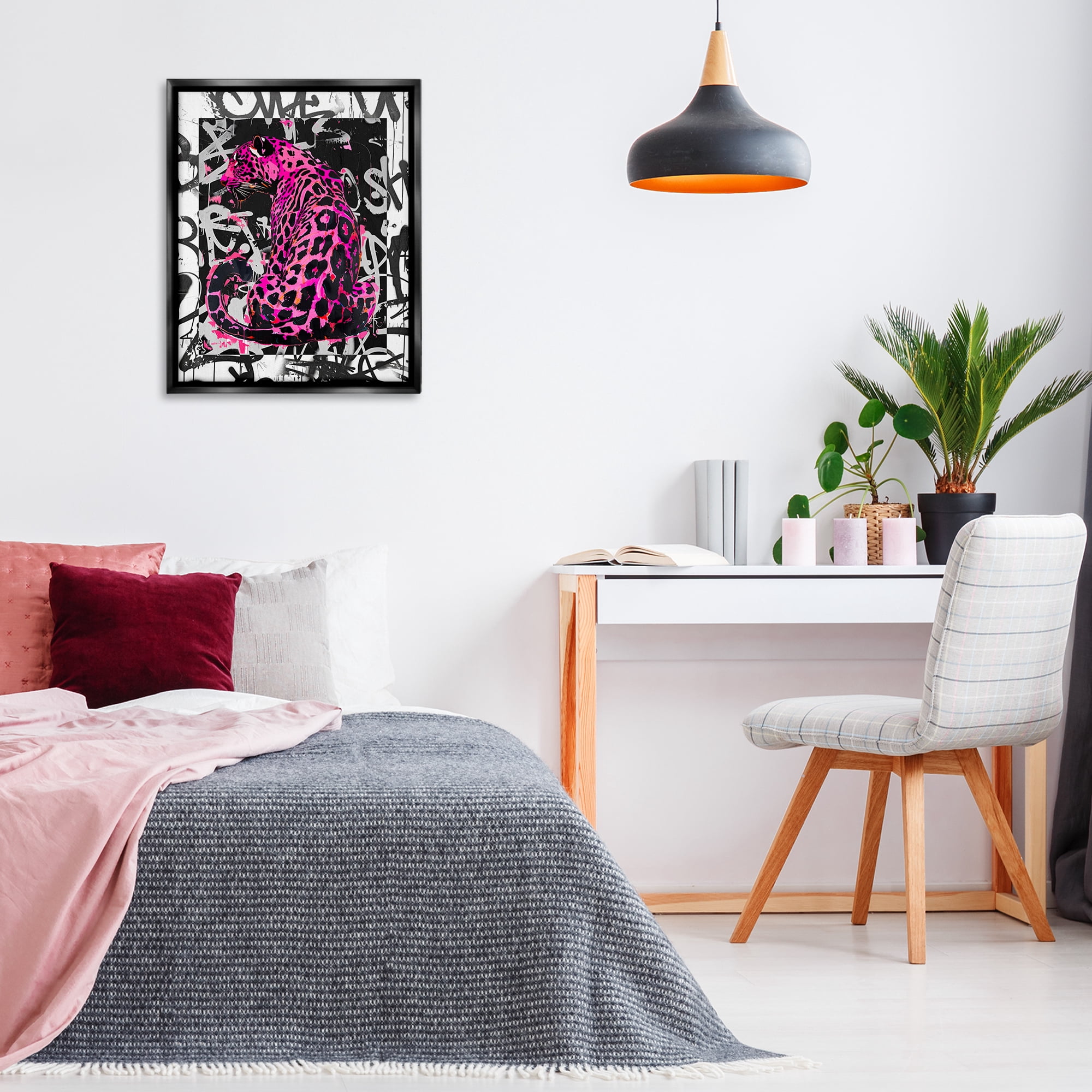 Stupell Industries Urban Graffiti Leopard Abstract Painting Black Floater Framed Canvas Art Print Wall Art, 25 x 31