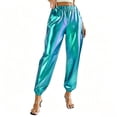 thumbnail image 2 of Cagogo Women's Plus Size Harem Pants Elastic Waist Flowy Casual Lounge Trousers Loose Wide Leg Palazzo Pants for Party Beach Work, Blue XS, 2 of 5