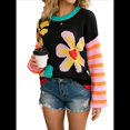 thumbnail image 2 of Suéteres con Estampado Floral para Mujer, Suéteres de Punto de Cuello Redondo y Larga con Retazos A Rayas Negro L, 2 of 10