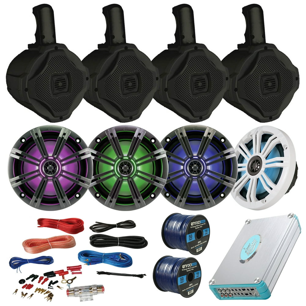 Marine Speaker Package 4 Kicker 41KM654LCW 6.5" Boat Coaxial LED
